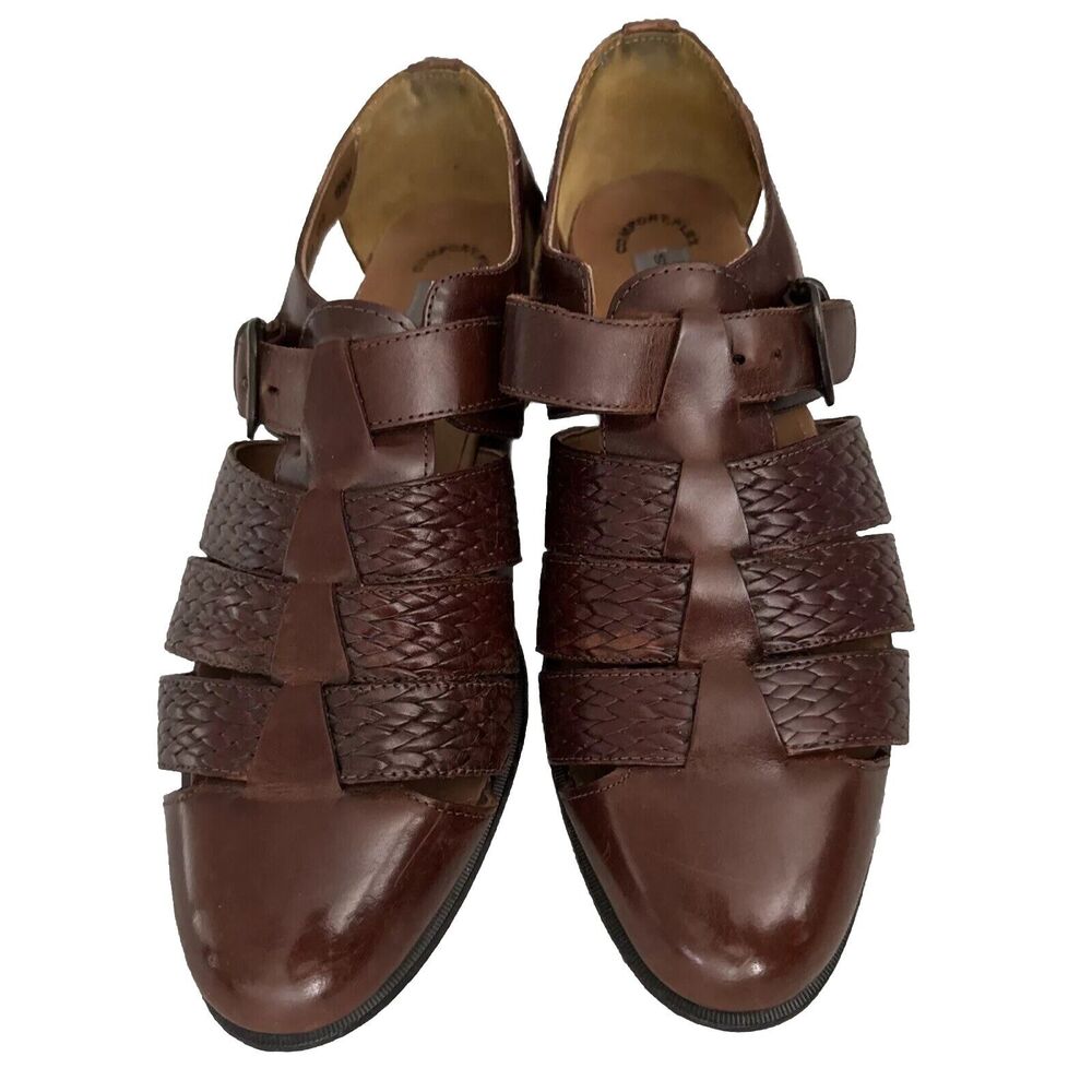 Men's Sz 9.5 Fisher Sandals Huaraches Brown Comfort Flex Closed Toe - Picture 2 of 13